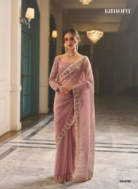 Pink Colour Iconic Vol 5 By Kimora Fancy Fabric Designer Beads Work Saree Ks 5789